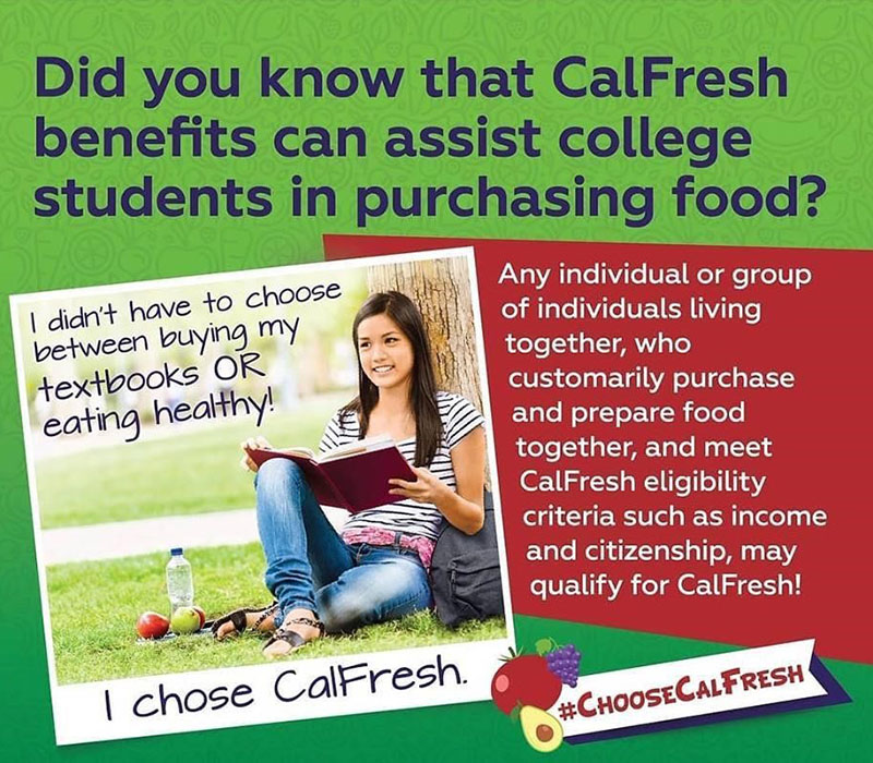 Did you know that CalFresh benefits can assist college students in purchasing food?