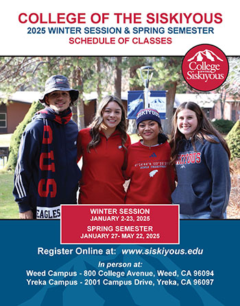 College of the Siskiyous 2025 Winter Session & Spring Semester schedule of classes.