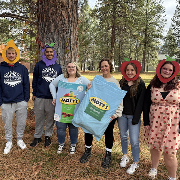 Basecamp staff dressed up as fruit snacks